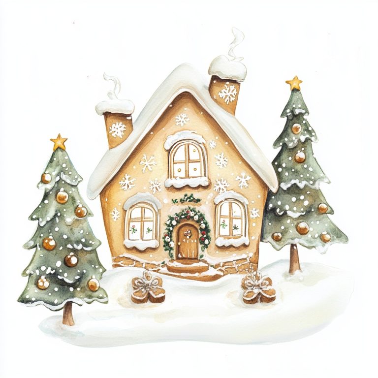 Watercolor Cookie House Illustration