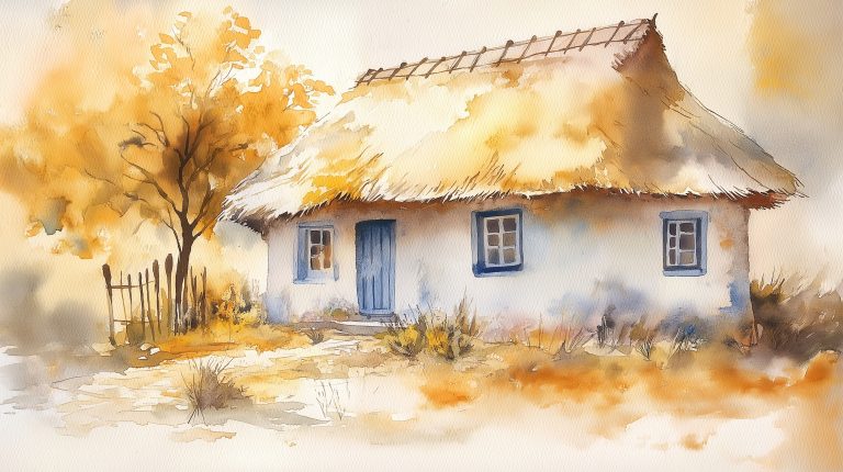 Watercolor Cottage Landscape scaled