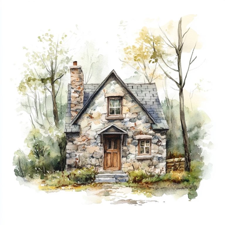 Watercolor Cottage in Woods