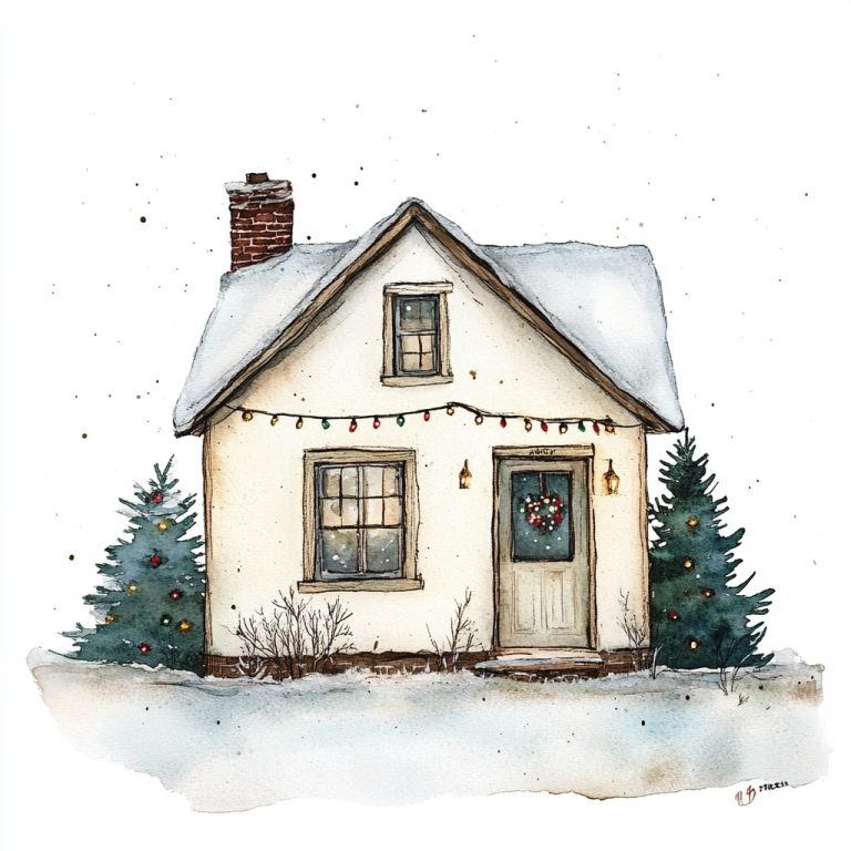 Watercolor Cottage with Lights