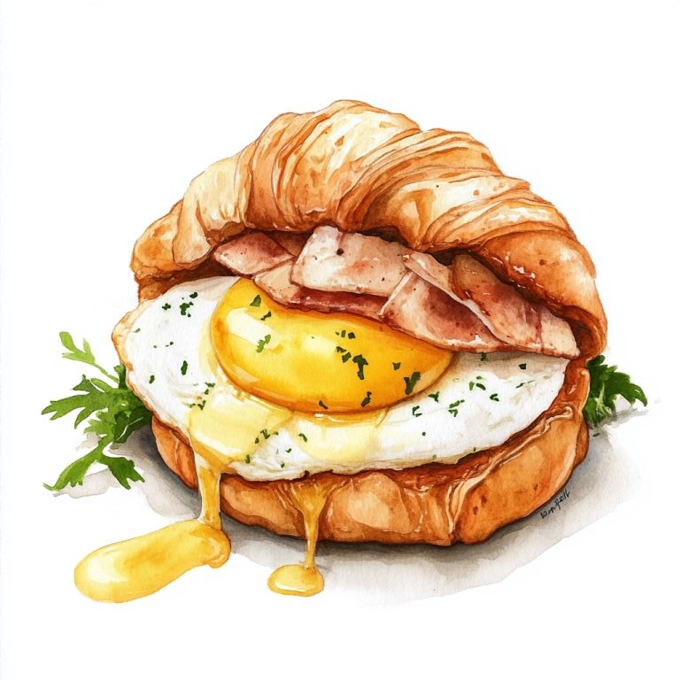 Watercolor Croissant Egg Benedict