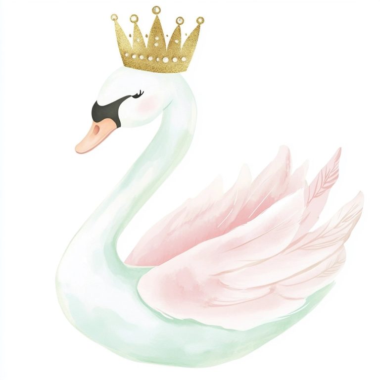 Watercolor Crowned Swan Clipart