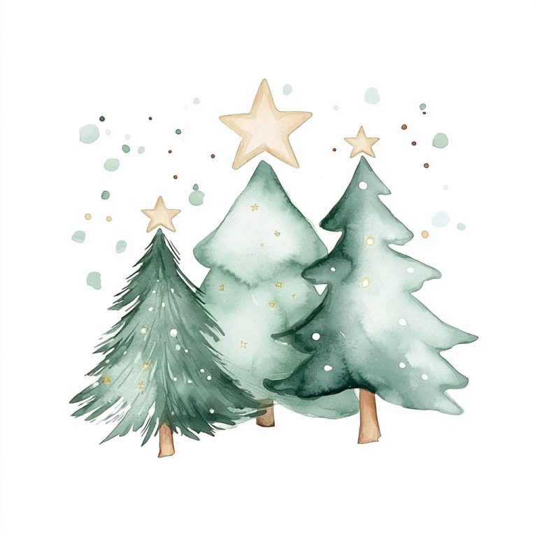 Watercolor Cuddling Christmas Trees