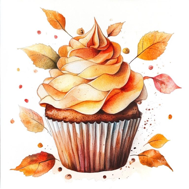 Watercolor Cupcake in Autumn