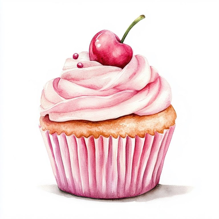 Watercolor Cupcake on White