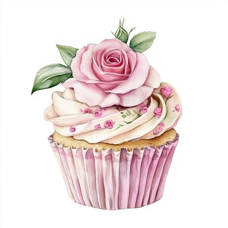 Watercolor Cupcake with Roses