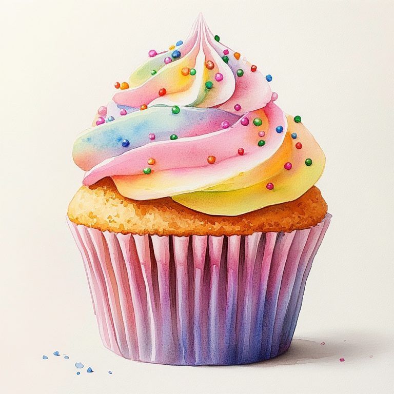 Watercolor Cupcake with Sprinkles