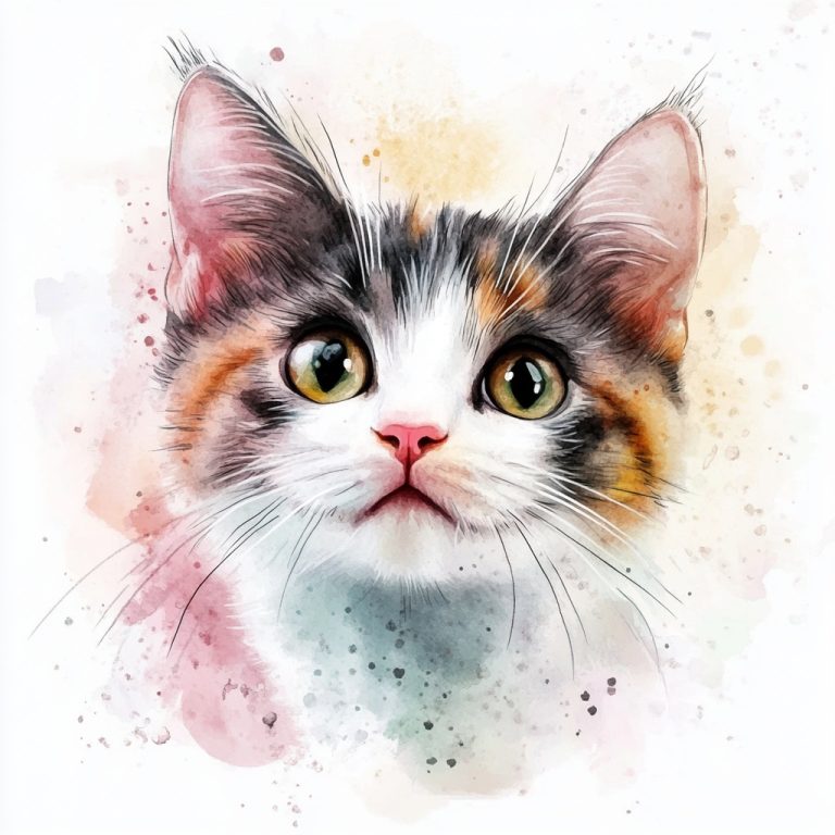 Watercolor Cute Cat Drawing