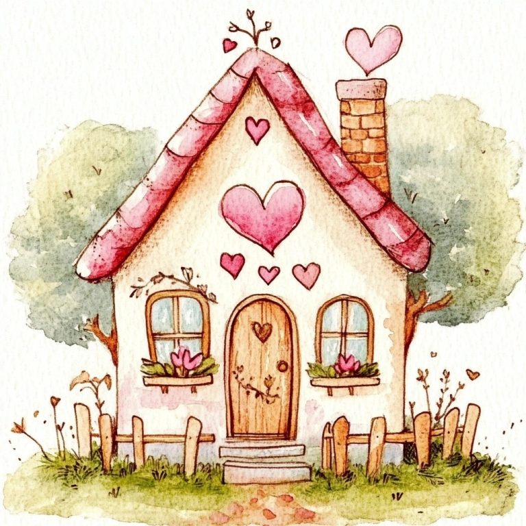 Watercolor Cute House Design