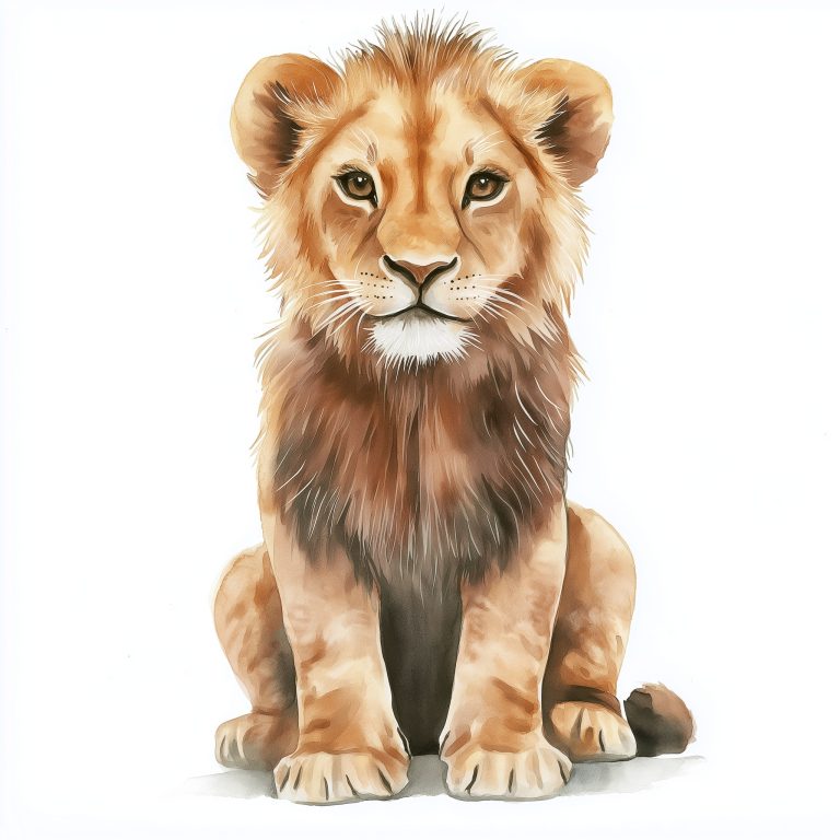 Watercolor Cute Lion Portrait