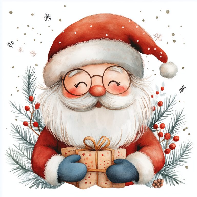 Watercolor Cute Santa Clipart