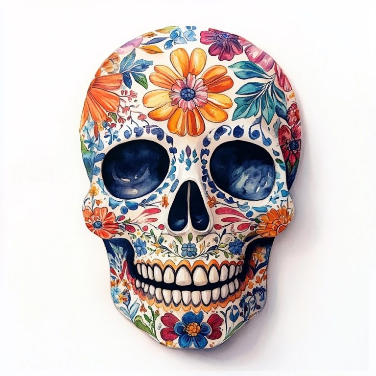 Watercolor Da de los Muertos Skull