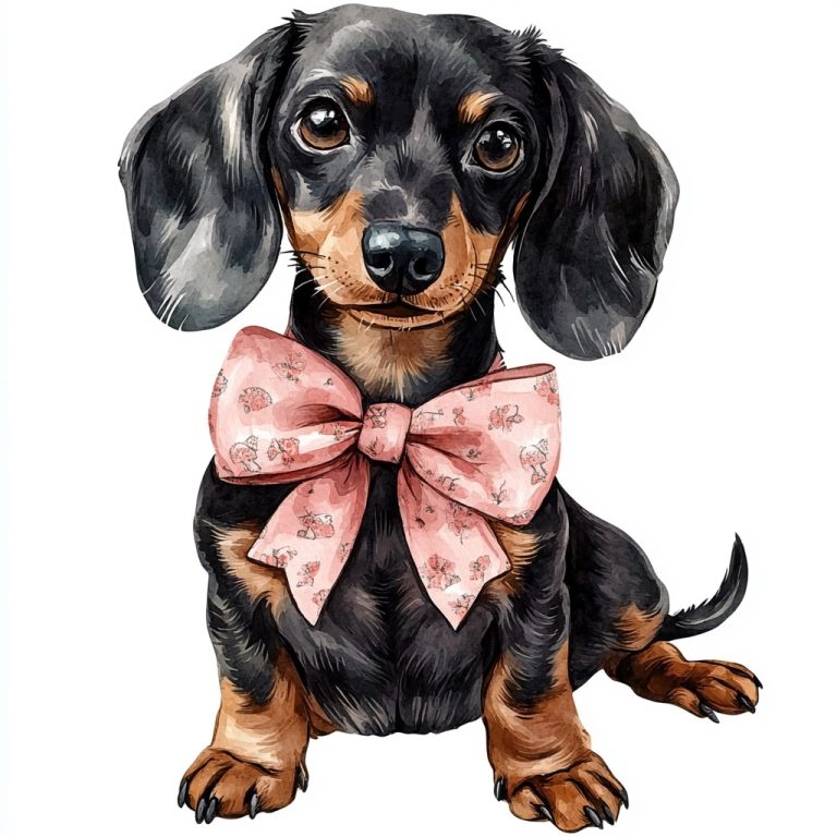 Watercolor Dachshund with Bow