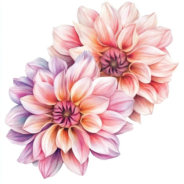 Watercolor Dahlias on White