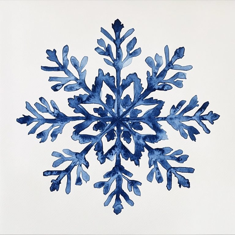 Watercolor Dark Blue Snowflake