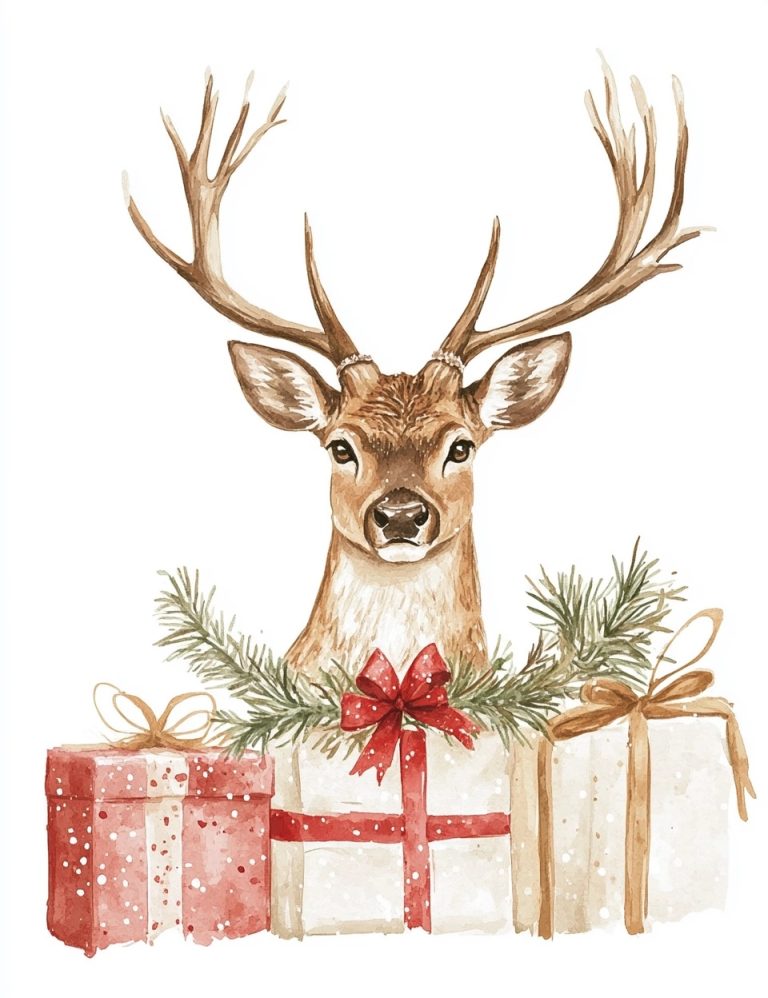 Watercolor Deer with Ornaments