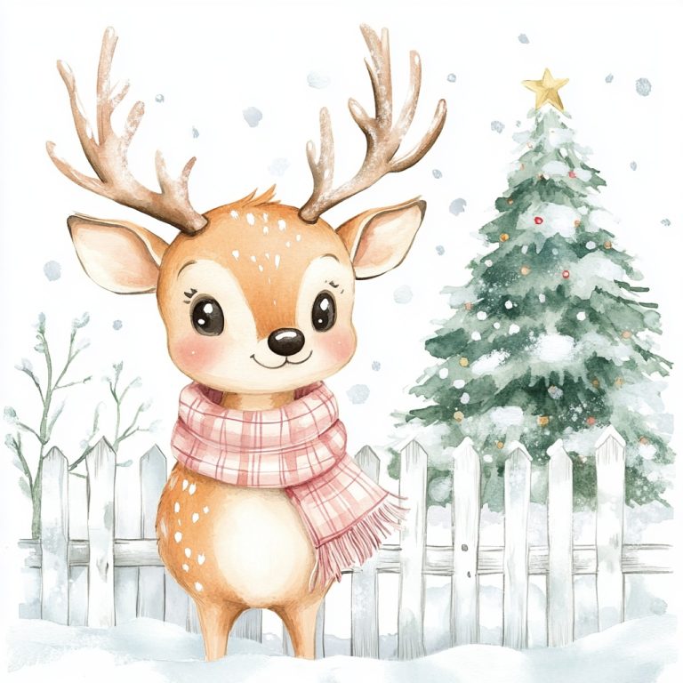 Watercolor Deer with Scarf