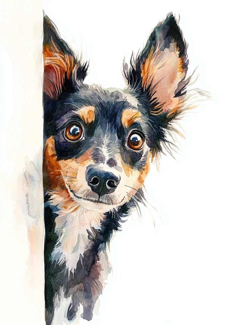 Watercolor Dog Behind Wall