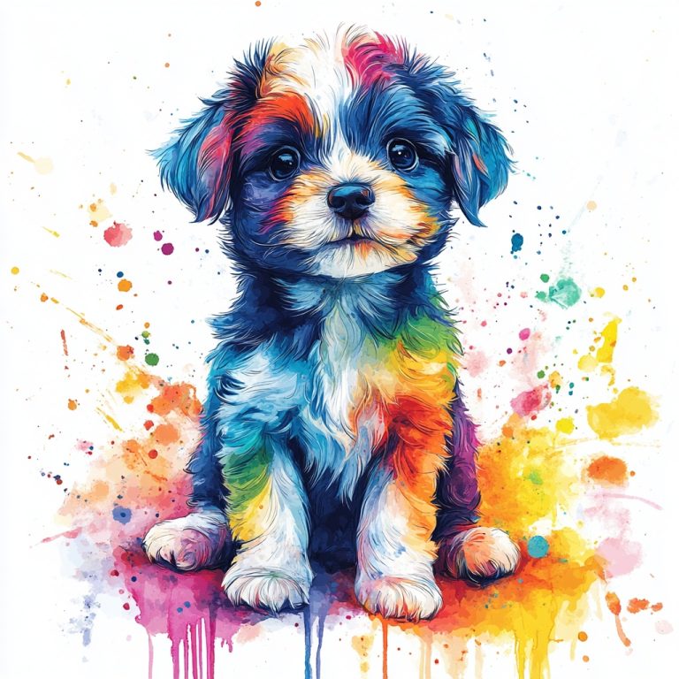 Watercolor Dog with Splatter