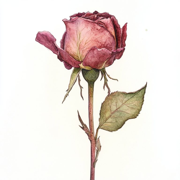 Watercolor Dry Rose Flower