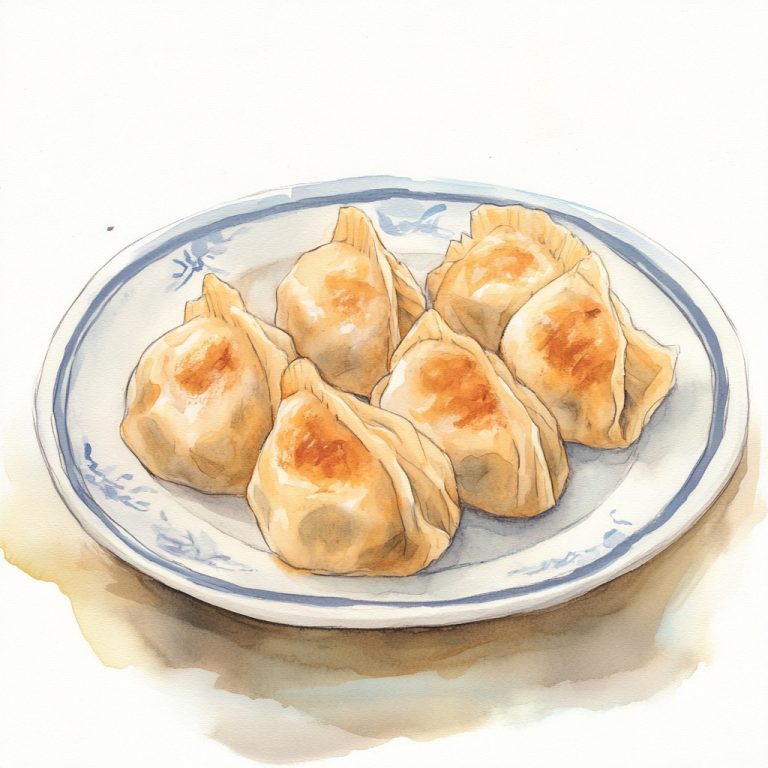 Watercolor Dumplings on Plate