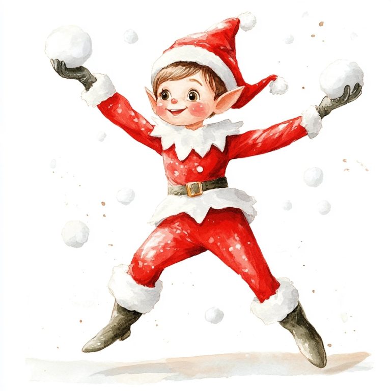 Watercolor Elf Snowball Fight