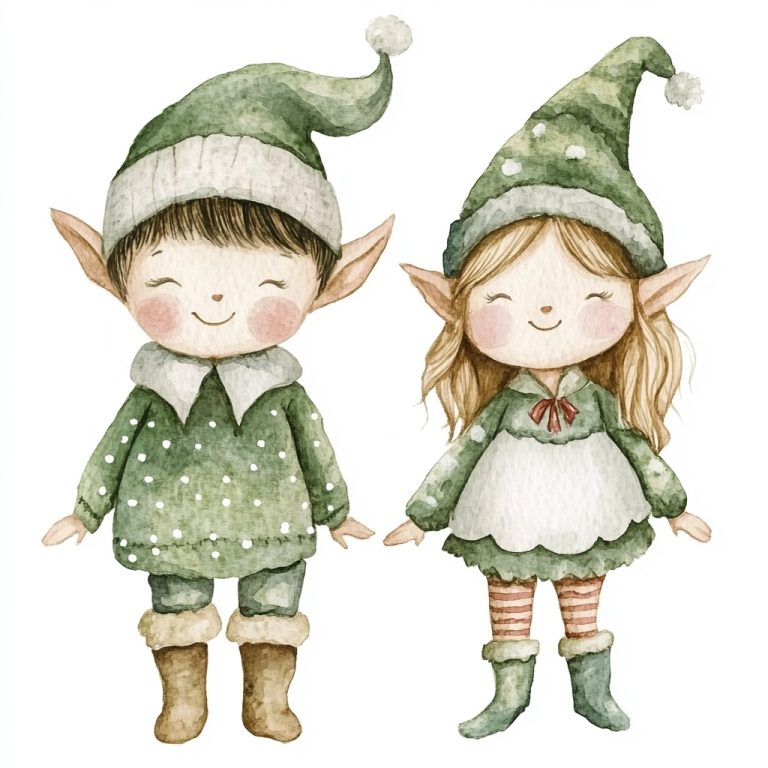 Watercolor Elves Boy Girl