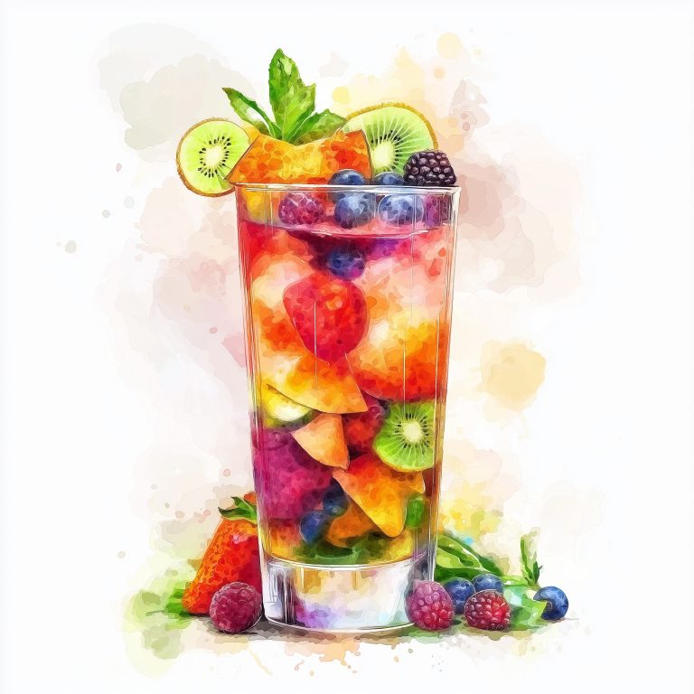 Watercolor Exotic Fruit Cocktail