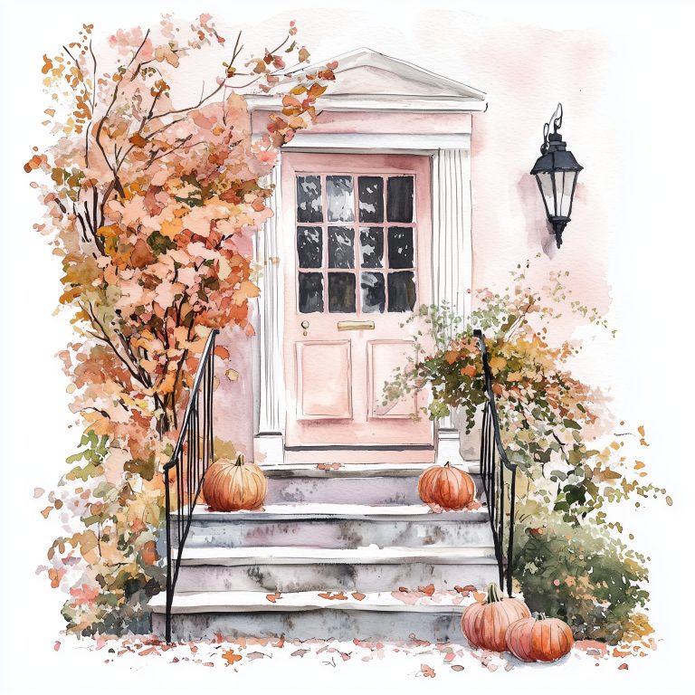 Watercolor Fall Stoop Illustration