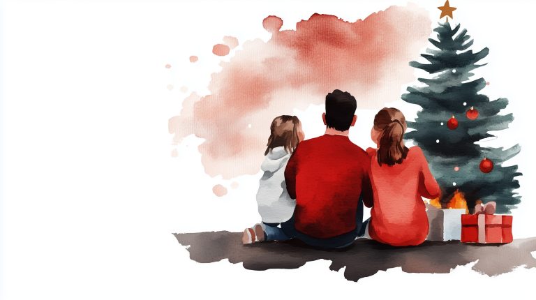 Watercolor Family by Fireplace scaled