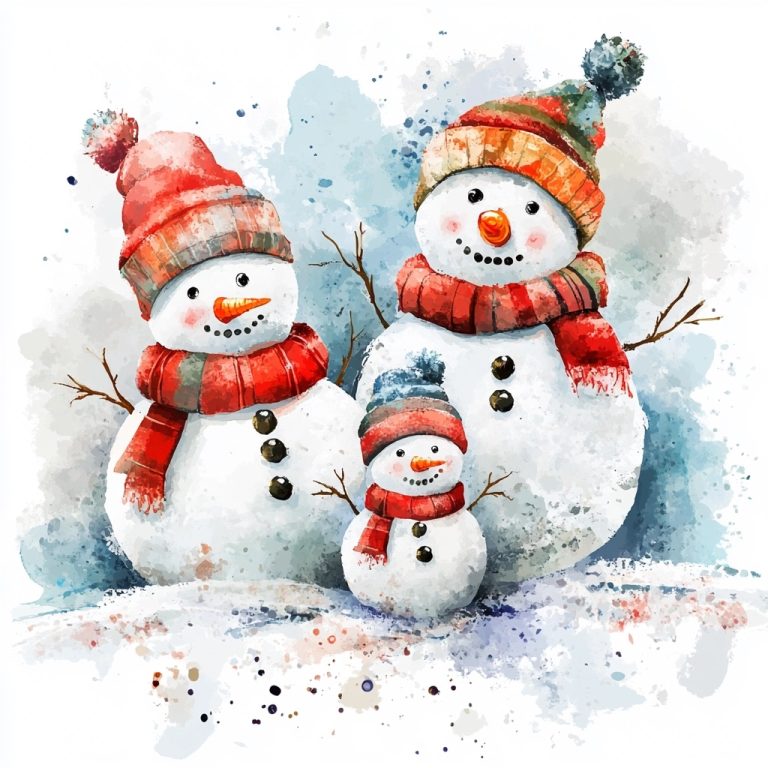 Watercolor Family of Snowmen