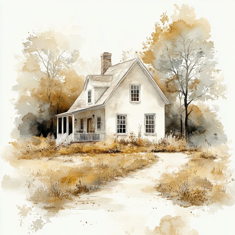 Watercolor Farmhouse Landscape