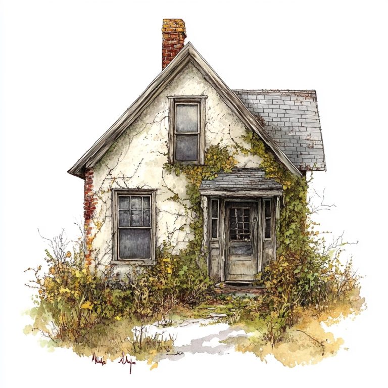 Watercolor Farmhouse in Overgrowth