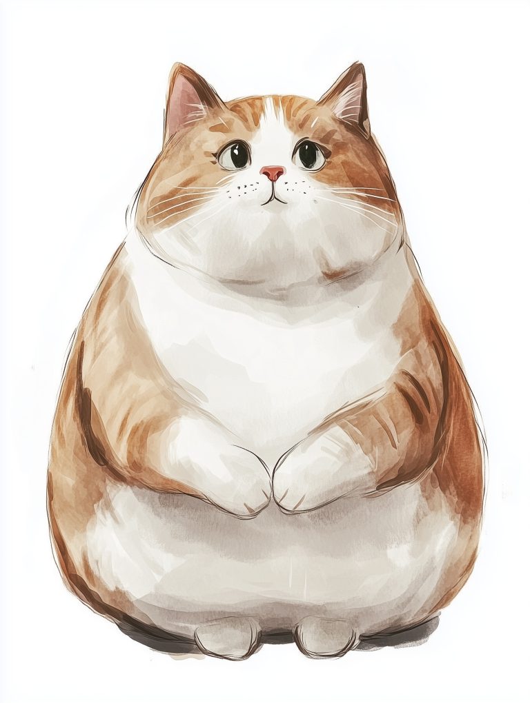 Watercolor Fat Cat Illustration