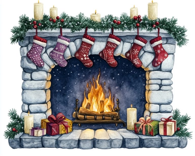 Watercolor Fireplace Clip Art