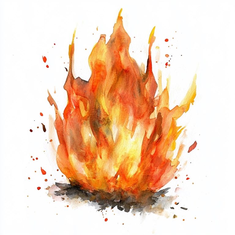 Watercolor Flame on White