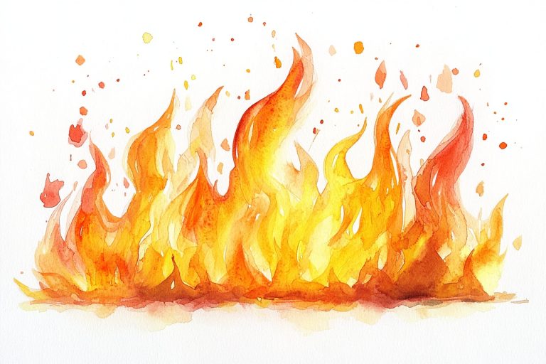 Watercolor Flames on White