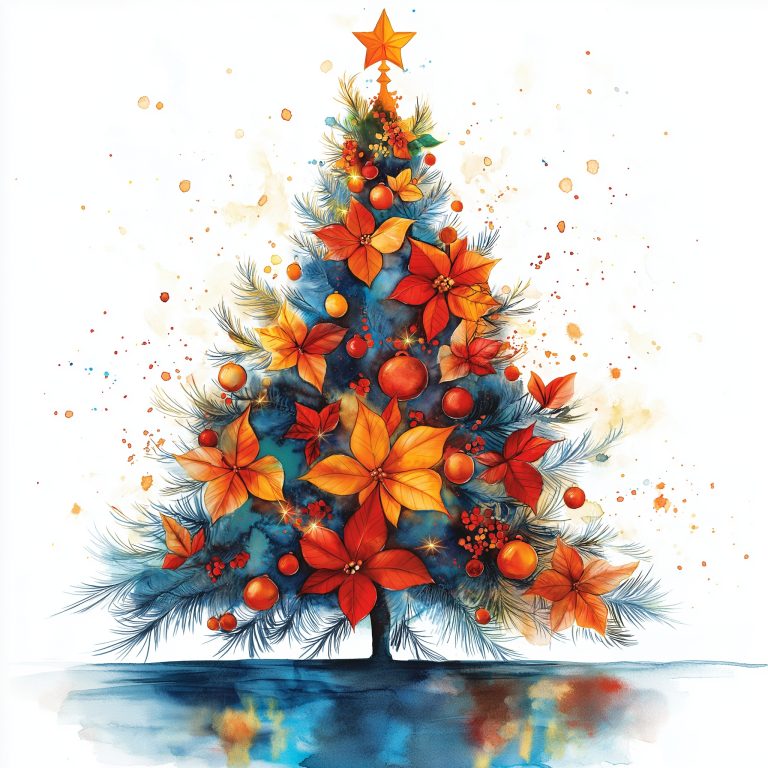 Watercolor Floral Christmas Tree