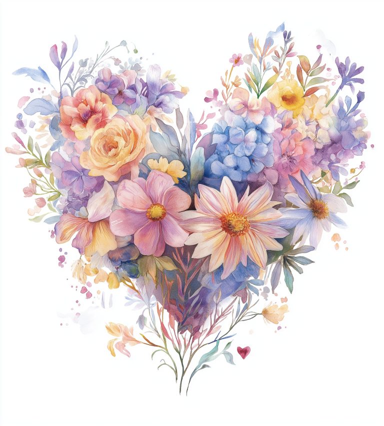 Watercolor Floral Heart Design