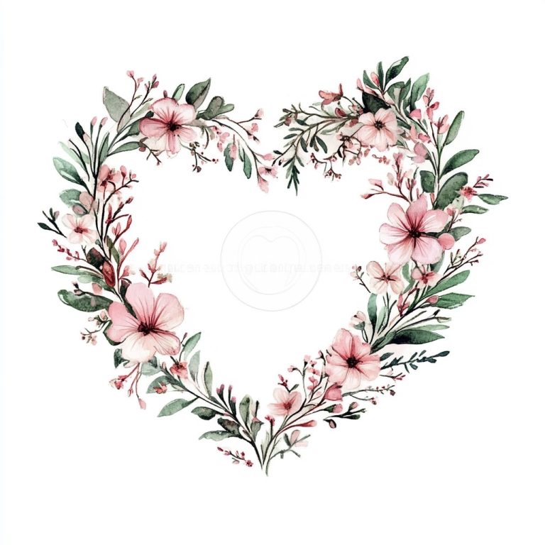 Watercolor Floral Heart Wreath