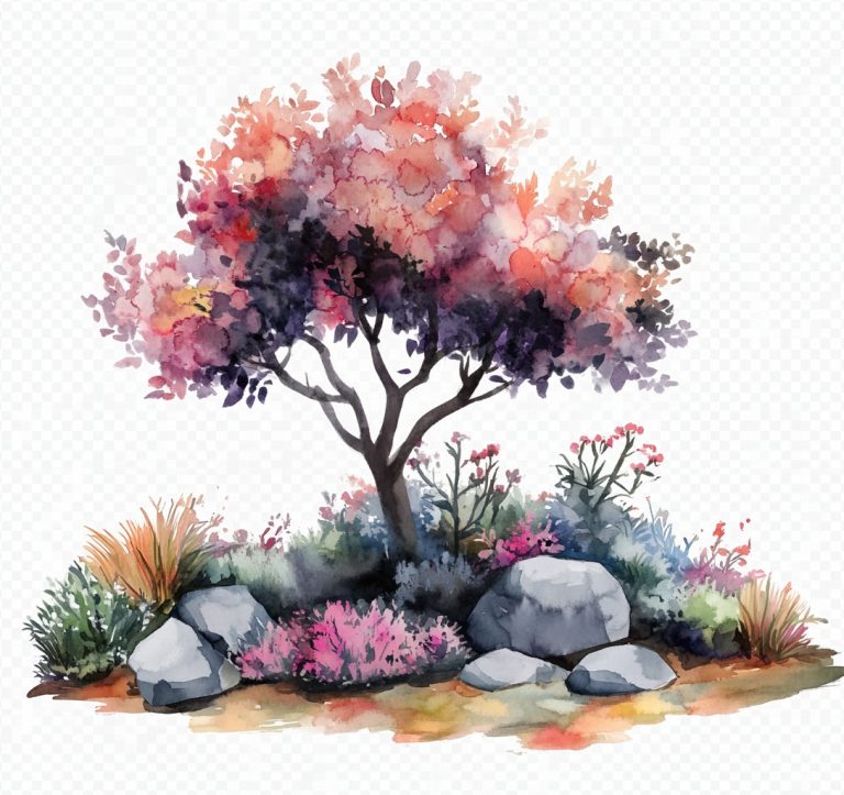 Watercolor Flowers and Bushes