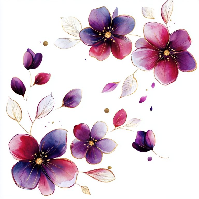 Watercolor Flowers with Gold