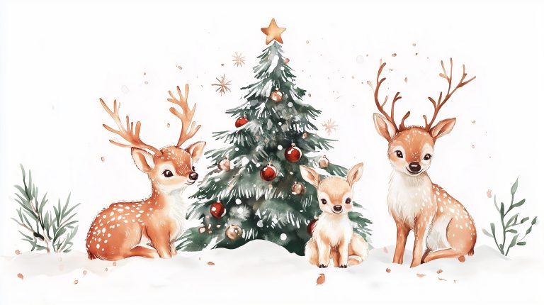 Watercolor Forest Animals Christmas Tree scaled