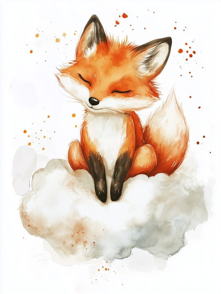 Watercolor Fox on Cloud