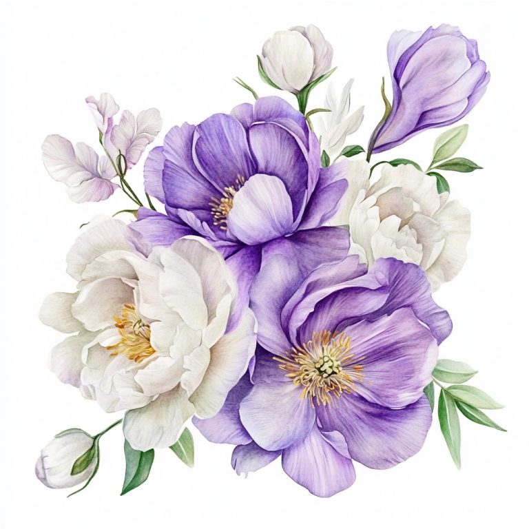 Watercolor Freesia and Peonies