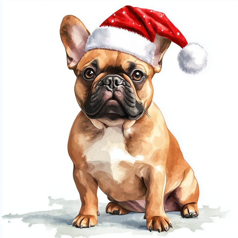 Watercolor French Bulldog Santa