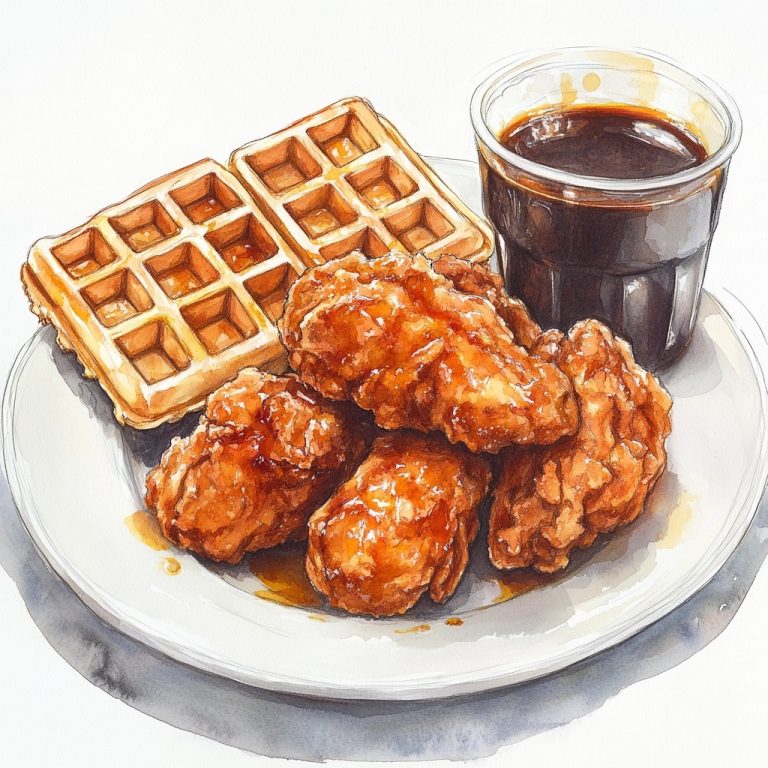 Watercolor Fried Chicken Waffles