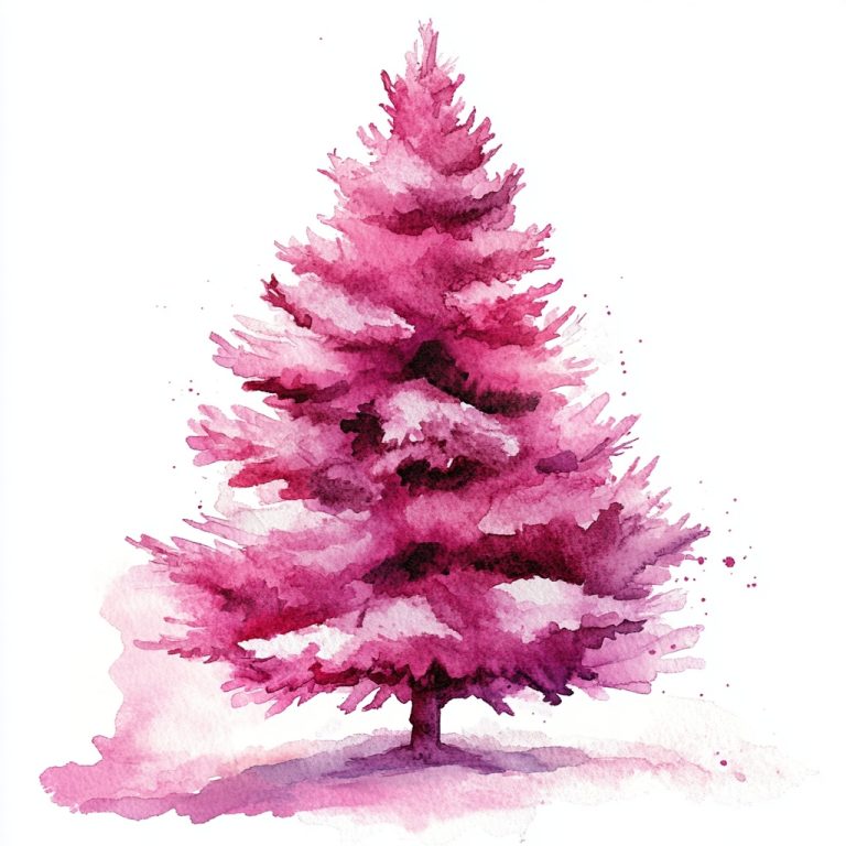 Watercolor Fuchsia Christmas Tree