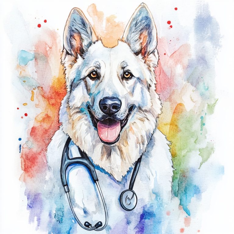 Watercolor German Shepherd Doctor