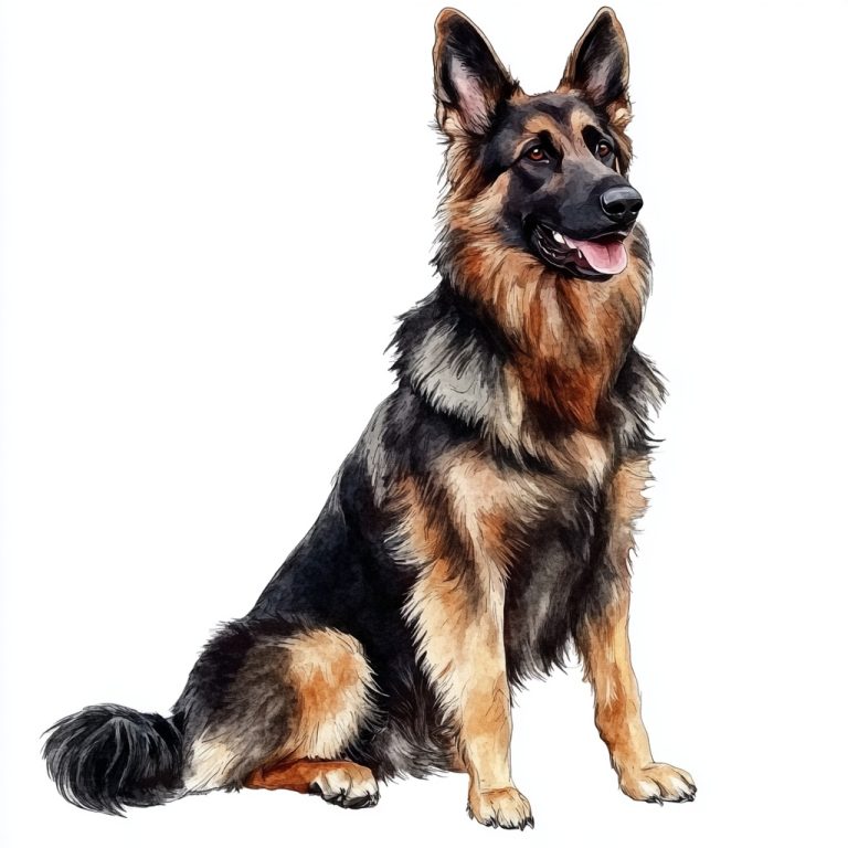 Watercolor German Shepherd Full Body